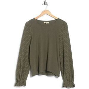 Madewell Women's Texture & Thread Eyelet Mix Ruffle Sleeve Top in Green XS $50